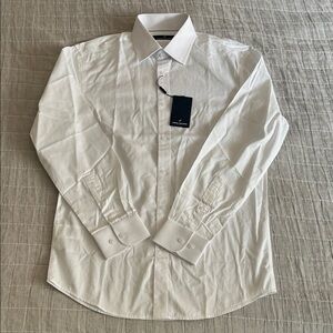 NWT Daniel Hechter Classic White Dress Shirt; Herringbone fabric; 15M, No-Iron